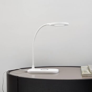 Stolná LED lampa Lindby Siona, biela, CCT, stmievateľná, nabíjacia stanica