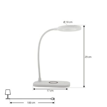 Stolná LED lampa Lindby Siona, biela, CCT, stmievateľná, nabíjacia stanica