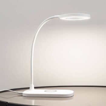 Stolná LED lampa Lindby Siona, biela, CCT, stmievateľná, nabíjacia stanica