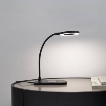Stolná LED lampa Lindby Siona black CCT stmievateľná nabíjacia stanica