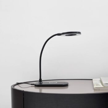 Stolná LED lampa Lindby Siona black CCT stmievateľná nabíjacia stanica