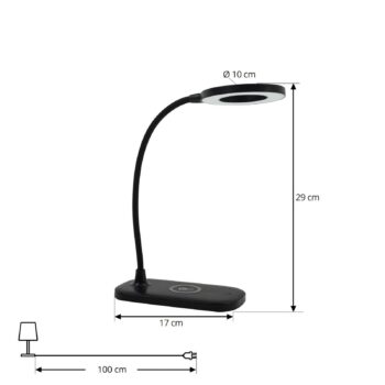 Stolná LED lampa Lindby Siona black CCT stmievateľná nabíjacia stanica