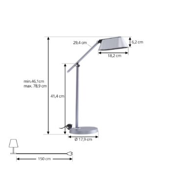 Stolná LED lampa Lindby Thies, sivá, ABS, výška 78 cm, stmievateľná