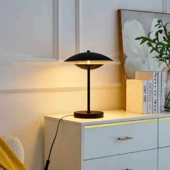 Stolná LED lampa Lindby Tiama, kov, čierna/zlatá, Ø 30 cm