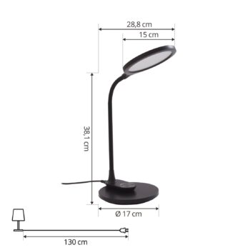 Stolná LED lampa Lindby Valtaria, čierna, CCT, stmievateľná