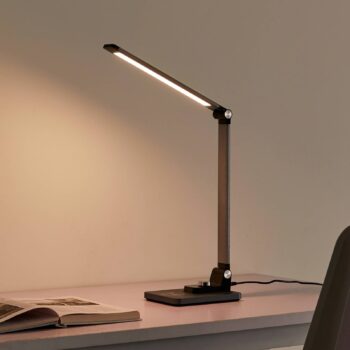 Stolná LED lampa Lindby Valtaris, sivá, hliník, CCT, stmievateľná