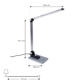 Stolná LED lampa Lindby Valtaris, strieborná, hliník, CCT, stmievateľná