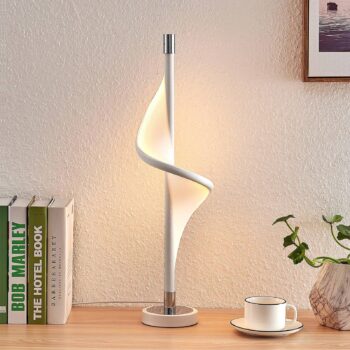 Stolná LED lampa Lucande Edano, 60 cm, biela, textilná, stmievateľná