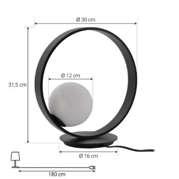 Stolná LED lampa Lucande Luneo, čierna/opál, sklo, stmievateľná