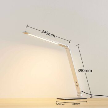 Stolná LED lampa Lucande Nicano, sivá, kov, tlmená.