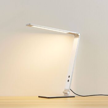 Stolná LED lampa Lucande Nicano, sivá, kov, tlmená.