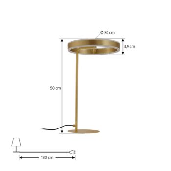 Stolná LED lampa Lucande Yekta, mosadzná farba, 59 cm, stmievateľná