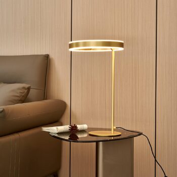 Stolná LED lampa Lucande Yekta, mosadzná farba, 59 cm, stmievateľná