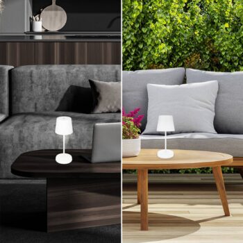 Stolná LED lampa Piha s dobíjacou batériou, biela