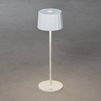 Stolná LED lampa Positano do exteriéru, biela