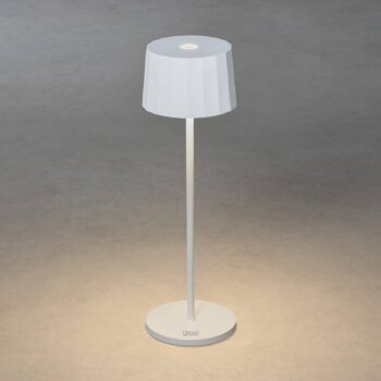 Stolná LED lampa Positano do exteriéru, biela