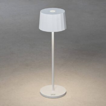 Stolná LED lampa Positano do exteriéru, biela