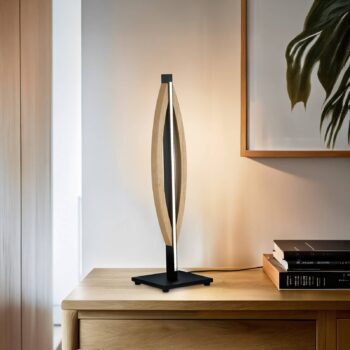Stolná LED lampa Quitani Kiera, dub/čierny mat