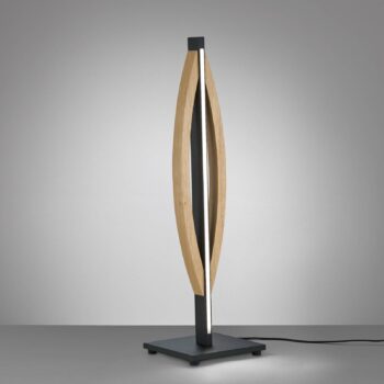 Stolná LED lampa Quitani Kiera, dub/čierny mat