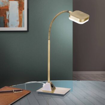 Stolná LED lampa Tobias, starožitná mosadz