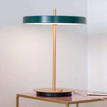 Stolná LED lampa UMAGE Asteria Table, USB, lesná zelená/mosadz