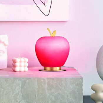 Stolná LED lampa Wendy, červená/zlatá, tvar jablka, sklo, stmievateľná