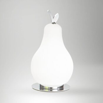 Stolná LED lampa Wilma, chróm/biela, v tvare žiarovky, stmievateľná