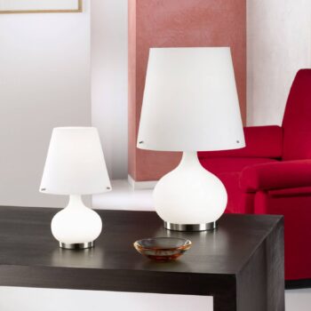 Stolná lampa Ade, výška 33 cm, biela, sklo