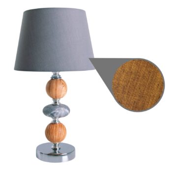 Stolná lampa Araga, sivá/chróm/farba dreva