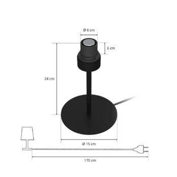 Stolná lampa Arden bez tienidla, čierna, výška 24 cm