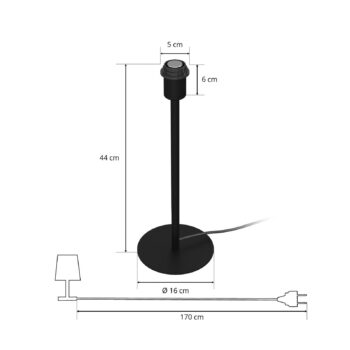 Stolná lampa Arden bez tienidla, čierna, výška 44 cm