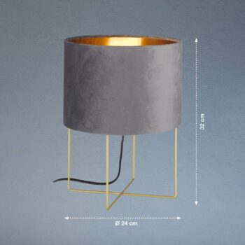 Stolná lampa Aura, zamatové tienidlo, výška 32 cm, sivá