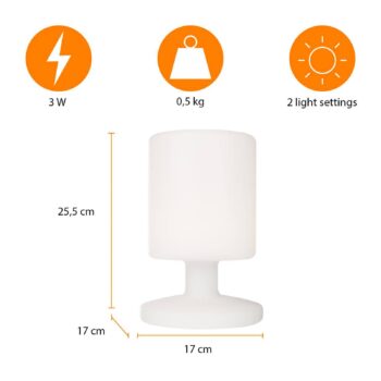 Stolná lampa Ben LED do interiéru aj exteriéru, dobíjateľná batéria