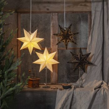 Stolná lampa Bobo, biela, papierová hviezda, výška 51 cm, E14