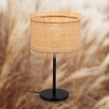 Stolná lampa Borra, prírodná farba, slama, výška 42 cm