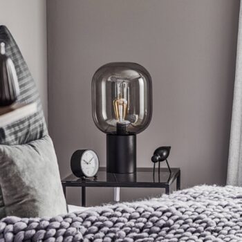Stolná lampa Brooklyn sklenené tienidlo dym 44 cm