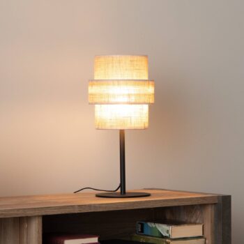 Stolná lampa Calisto, juta, prírodná hnedá, výška 38 cm