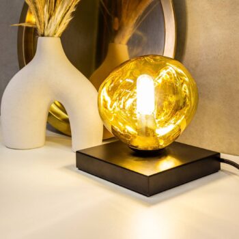Stolná lampa Canopus, zlatá farba, Ø 15 cm, sklo, 1 x E14