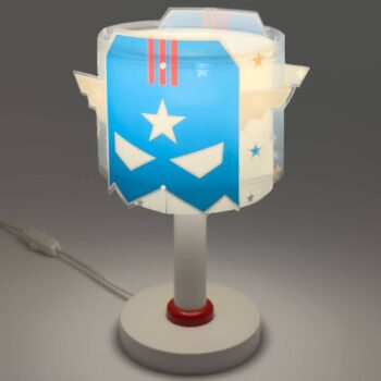 Stolná lampa Dalber Blue Hero, biela/modrá, výška 30 cm
