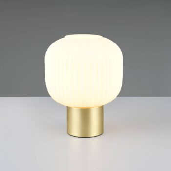 Stolná lampa Diva, mosadzná farba, biela, kov, sklo, E27