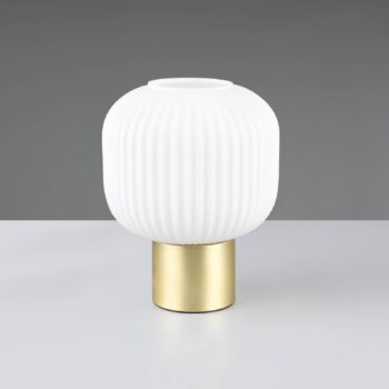 Stolná lampa Diva, mosadzná farba, biela, kov, sklo, E27
