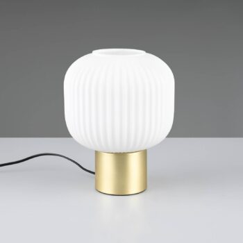 Stolná lampa Diva, mosadzná farba, biela, kov, sklo, E27