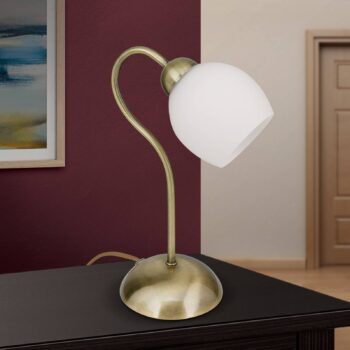 Stolná lampa Doma, farba starožitnej mosadze, výška 30 cm, sklo