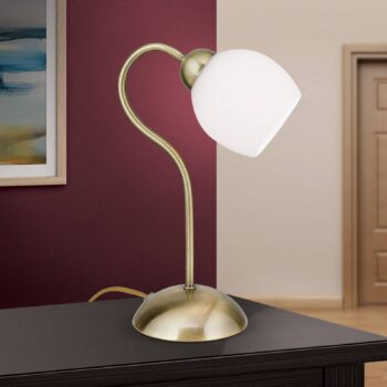 Stolná lampa Doma, farba starožitnej mosadze, výška 30 cm, sklo