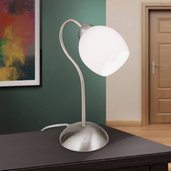 Stolná lampa Doma, saténový nikel, výška 30 cm, sklo