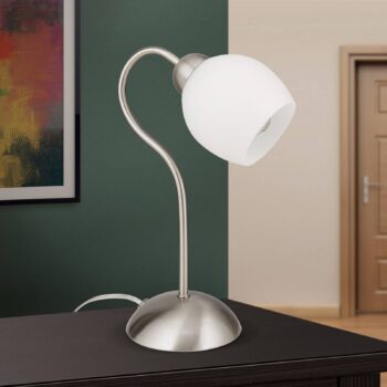 Stolná lampa Doma, saténový nikel, výška 30 cm, sklo