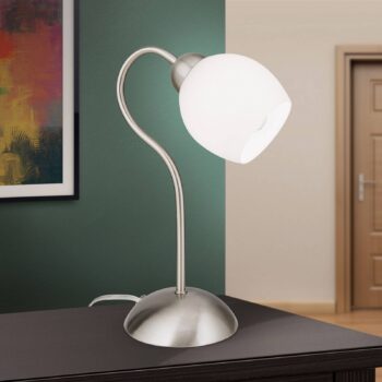 Stolná lampa Doma, saténový nikel, výška 30 cm, sklo