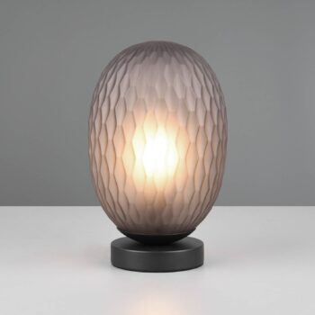 Stolná lampa Facette, dymovo sivá, výška 29 cm, sklo, E27