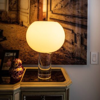 Stolná lampa Foscarini Buds 3, biela, sklo, plast, E27
