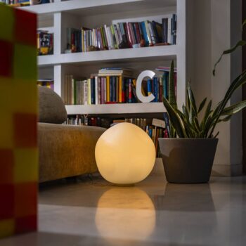 Stolná lampa Foscarini Hoba Grande, Ø 36 cm, zapínanie/vypínanie, sklo